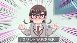  animeman_onoga black_hair chiyo_iin drugged femsub glasses heart_eyes kiss_zombie school_uniform text the_100_girlfriends_who_really,_really,_really,_really,_really_love_you translation_request 