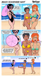  absurdres ass bare_legs barefoot before_and_after bikini breasts cleavage comic feet female_only femdom femsub goth happy_trance horiizyn huge_breasts hypnotic_accessory hypnotic_spiral large_breasts legs midriff multiple_girls multiple_subs original parasol speech_bubble spiral_eyes text umbrella unaware zombie_walk 