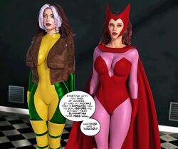  3d absurdres breasts brown_hair cape femsub gloves green_eyes jacket marvel_comics op-tron red_skull rogue standing standing_at_attention super_hero text thigh_boots wanda_maximoff white_hair 