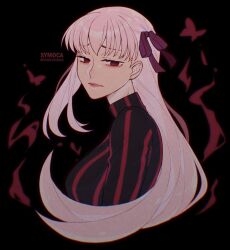  angra_mainyu aura breasts butterfly clothed corruption dark_sakura empty_eyes eye_color_change fate/stay_night fate/stay_night_heaven's_feel fate_(series) femsub hair_color_change hair_ribbon long_hair possession red_eyes ribbon sakura_matou symoca white_hair 