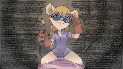  braid caption chip_n_dale_rescue_rangers clothed dialogue femdom furry gadget_hackwrench gloves goggles hypnotic_accessory long_hair manip mouse_girl orange_hair panties pillow pov pov_sub sciencefox sleep_command spiral suppas_(manipper) t-shirt tech_control text underwear western 
