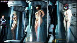 3d absurdres arms_behind_back black_hair blonde_hair blush bondage bottomless breasts brigitte_(overwatch) brown_hair collar d.va drool electricity female_only femdom femsub gag headphones heterochromia hypnotic_accessory hypnotic_screen large_breasts long_hair mercy moira_o&#039;deorain multicolored_eyes multiple_girls multiple_subs nude open_mouth overwatch ponytail purple_hair red_hair short_hair smile source_filmmaker stasis_tank tech_control text topless visor wires xxxgingeslut357xxx