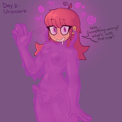 ahoge breasts collarbone confused drool erection female_only femsub glowing glowing_eyes happy_trance hypnovember looking_at_viewer navel nipples original parasite penis purple_eyes red_hair see-through slime smile solo spiral_eyes text transgender_identity unaware virtualgirlthing