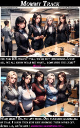  ai_art before_and_after breast_expansion breasts business_suit caption femsub gregory_michelson_(generator) large_breasts manip pregnant text 
