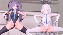 3d blue_archive erect_nipples_under_clothes female_only femsub gloves haigure halo leotard long_hair multiple_girls multiple_subs noa_(blue_archive) nubilia one-piece_swimsuit opera_gloves purple_hair pussy smile spread_legs squatting swimsuit tagme thighhighs tie twintails very_long_hair white_hair yuuka_(blue_archive)