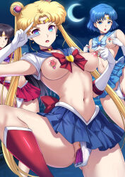 altered_common_sense alternate_costume black_eyes black_hair blonde_hair blue_eyes blue_hair blush bow_tie censored choker collarbone daiaru dildo earrings eyebrows_visible_through_hair female_only femsub gloves headdress heart jewelry large_breasts legs long_hair magical_girl midriff miniskirt multiple_girls multiple_subs navel night nipple_piercing nipple_play nipples open_mouth opera_gloves outdoors panties ribbon sailor_mars sailor_mercury sailor_moon sailor_moon_(series) sex_toy short_hair skirt thigh_boots twintails wide_hips