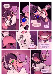  brown_hair bulge clothed comic dazed edith_is_dead femdom femsub flat_chest gloves kissing magnet original pink_hair rainbow_eyes robot robot_girl skirt speech_bubble tech_control tongue_out transfem transgender_identity 