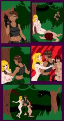  abs blonde_hair breasts brown_hair collarbone gloves green_eyes gun jungle large_breasts military_uniform mspainter multiple_girls multiple_subs muscle_girl navel nude open_mouth pubic_hair pussy red_hair restrained scar short_hair simple_background sleeping small_breasts smile snake tan_skin yellow_eyes 