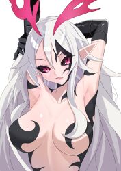 alternate_costume aura black_sclera body_markings breasts brother_and_sister cleavage control_indicator corruption disgaea disgaea_5 eye_color_change facial_markings femsub hair_color_change large_breasts liezerota liezerota_dark maledom octpus possession red_eyes simple_background spoilers very_long_hair void_dark white_background
