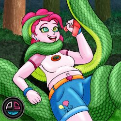 blush breasts coils double_penis equestria_girls femsub happy_trance hypnotic_eyes kaa_eyes large_breasts long_hair maledom my_little_pony non-human_penis open_mouth ordeper_arts original penis pink_hair pinkie_pie smile snake