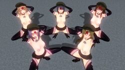  3d armpits arms_above_head bangs beret black_hair black_lipstick blonde_hair boots bottomless brown_eyes brown_hair collar control_indicator custom_maid_3d_2 erect_nipples female_only femsub fishnets glasses gloves green_eyes grey_eyes hat high_heels li_q lipstick long_hair looking_at_viewer makeup multiple_girls multiple_subs nipple_piercing nipples open_mouth opera_gloves original piercing purple_hair short_hair skirt skirt_lift spread_legs squatting tattoo thigh_boots thighhighs tongue tongue_out topless 