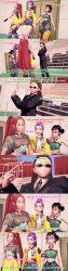  absurdres angry black_eyes black_hair braid brown_hair clothed dialogue english_text expressionless eye_color_change femsub finger_snap kpop_demon_hunters long_hair lovedeath39 maledom mira_(kpop_demon_hunters) multiple_girls multiple_subs pink_eyes ponytail purple_hair red_hair rumi_(kpop_demon_hunters) short_hair sunglasses text zoey_(kpop_demon_hunters) 
