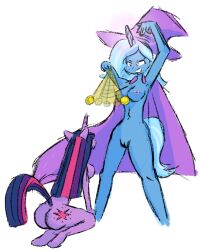  artist_request ass blue_hair breasts cape furry kneeling magician my_little_pony nude pendulum purple_hair source_request the_great_and_powerful_trixie twilight_sparkle unicorn witch_hat 