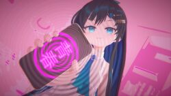 3d blue_eyes cevio eyelashes femdom futaba_minato hair_clips hair_ornament hair_ribbon hypnotic_screen japanese_text koikatsu! loli long_hair looking_at_viewer multicolored_hair petite phone pov pov_sub preview ribbon sexpert shirt smile smug spiral standing tech_control text voisona