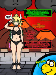  a_little_worm anklet antenna bare_shoulders barefoot bikini blonde_hair bowsette bracelet cleavage curvy empty_eyes fembot genderswap glowing_eyes green_eyes horns hourglass_figure jewelry koopa_troopa nail_polish new_super_mario_bros._u_deluxe nintendo saluting super_mario_bros. tagme tech_control turtle_girl 