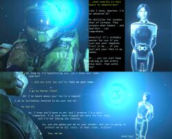 343_industries 3d angry blue_hair femdom glowing halo_(series) helmet malesub manip master_chief ninjayesh3_(manipper) robot robot_girl short_hair smile tech_control text thick_thighs unaware weapon_(halo)