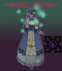  aura blue_eyes blue_hair boots corruption corset dress female_only femsub fire_emblem fire_emblem_echoes gameplay_mechanics hair_ornament hypnotic_accessory isobe_roll jewelry long_hair long_skirt mask nintendo ribbon rinea_(fire_emblem) shoes simple_background solo witch 
