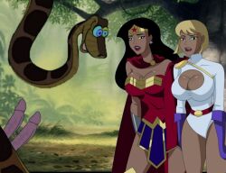  breasts cleavage cleavage_cutout clothed dc_comics diana_prince disney double_penis femsub hypnotic_eyes jungle kaa kaa_eyes large_breasts maledom manip multiple_girls multiple_subs penis power_girl snake sneakysnake_(manipper) the_jungle_book wonder_woman 