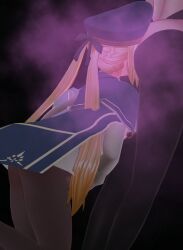  3d 3d_custom_girl artoria_caster_(fate) ass ass_focus ass_worship blonde_hair cleavage clothed clothed_exposure exposed_chest fate/grand_order fate_(series) female_only femdom femsub hassan_of_serenity_(fate) hat masturbation multiple_girls pheromones posing purple_hair setonoyorimiti short_hair simple_background thighhighs thighs twintails very_long_hair yuri 