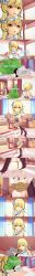  absurdres blonde_hair brown_eyes brown_hair clothed dialogue english_text female_only femdom femsub genshin_impact hilichurl_(genshin_impact) horns hu_tao_(genshin_impact) kneeling licking_lips loincloth long_hair lumine_(genshin_impact) mad_jacks mask multiple_girls short_hair text 