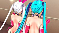  3d ahoge arcs_custom_services_(esther_r18) ass barcode blue_eyes bunny_ears bunny_girl clothed_exposure condom condom_accessories control_indicator custom_maid_3d_2 cyan_hair earrings elf_ears esther_r18 fake_animal_ears femsub gloves injection matoi_(phantasy_star) multiple_girls multiple_subs opera_gloves original phantasy_star_(series) phantasy_star_online_2 rubber sex_toy tech_control thong twintails uchinoko_esther_(esther_r18) used_condom white_hair 