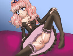 bottomless empty_eyes female_only femsub flat_chest long_hair louise_francoise_le_blanc_de_la_valliere malroth pink_hair pussy socks spread_legs the_familiar_of_zero thighhighs