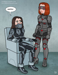 armor black_widow bondage chair corruption expressionless marvel_comics red_hair short_hair super_hero tech_control text visor yes-i-did