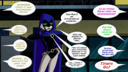 dc_comics femsub hood humor leotard manip posing raven ravenhypno_(manipper) speech_bubble spiral_eyes teen_titans text 