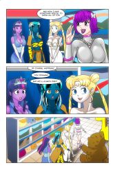  alien_girl bare_shoulders blonde_hair blue_eyes blue_skin brown_eyes cleavage comic crossover crown dialogue dress empty_eyes equestria_girls facial_markings femdom femsub freckles hair_buns happy_trance high_heels horns kimberly_smith_(daveyboysmith9) large_breasts long_hair lum midriff multicolored_hair my_little_pony oni_girl opera_gloves original princess purple_eyes purple_hair purple_lipstick purple_skin sailor_moon sailor_moon_(series) short_hair smile story text twilight_sparkle twintails urusei_yatsura wadevezecha 