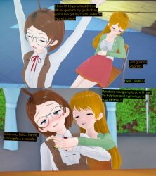  3d altered_perception blue_eyes blush brown_hair citrus_(cyanstargazer) cyanstargazer empty_eyes female_only femdom femsub glasses happy_trance koikatsu! mimi_(cyanstargazer) orange_hair original text wholesome 