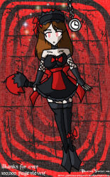 alice_liddell american_mcgee&#039;s_alice breasts brokenteapot brown_hair choker female_only femsub fingerless_gloves gloves large_breasts maid opera_gloves pendulum pocket_watch red_eyes source_request spiral standing standing_at_attention thighhighs