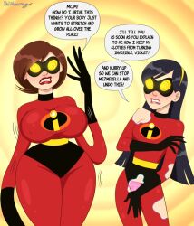 black_hair body_swap breasts brown_hair disney elastigirl female_only femsub helen_parr mezmerella milf panties pixar polmanning red_lipstick see-through super_hero text the_incredibles underwear violet_parr