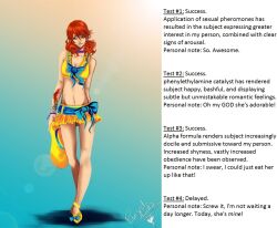  ambiguous_pov artist_request caption caption_only female_only femsub final_fantasy final_fantasy_xiii hat hypnotic_drug manip midriff oerba_dia_vanille pheromones red_hair short_hair skirt solo sunt-ermico_(manipper) swimsuit text 