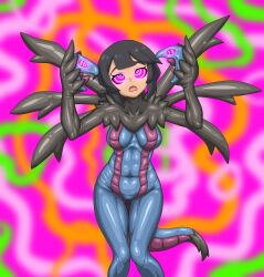  alternate_costume black_hair bodysuit breasts cosplay costume female_only femsub glowing_eyes hydreigon kaa_eyes kmrmur nintendo open_mouth pokemon pokemon_black_and_white pokemon_omega_ruby_and_alpha_sapphire tail tight_clothing zinnia_(pokemon) 