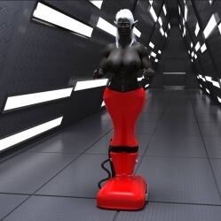 3d creativeguy59 dark_elf dark_skin elf_ears elkantar_rostorgh_(elkantar231) femsub forced_employee happy_trance nipples nude open_mouth original red_eyes robotization smile standing symbol tech_control topless transfem transgender_identity white_hair