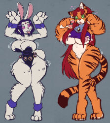  breasts_outside bunny_ears bunny_girl bunnysuit cat_ears cat_girl cat_tail dc_comics female_only femsub furry green_eyes heart long_hair pink_eyes purple_hair raven red_hair short_hair spiral_eyes starfire teen_titans tiger_girl tongue_out torn_clothes wrenzephyr2 