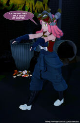 3d dialogue empty_eyes femsub latinkaixa mei_hatsume my_hero_academia pink_hair text zombie_walk