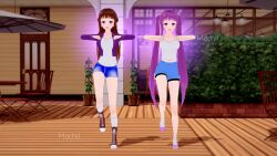 3d astra_(lunastra) bouncing_breasts brown_hair chicken_dance chicken_pose english_text female_only happy_trance koikatsu! luna_(lunastra) lunastra mochi_dance original pink_hair pokemon video