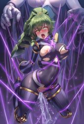  ahegao ai_art blush body_control bodysuit bondage corruption drool el_shaddoll_construct enemy_conversion female_only femdom femsub green_eyes green_hair hanging_down human_puppet large_breasts nipple_play nipples nokani_(generator) orgasm orgasm_command ponytail puppet pussy_juice thick_thighs tight_clothing tongue tongue_out torn_clothes winda yu-gi-oh! yuri 