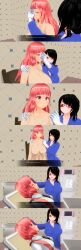  3d black_hair custom_maid_3d_2 expressionless hand_on_head lolislove mother_and_daughter pink_eyes pink_hair red_eyes sitting 