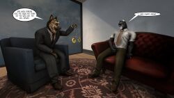  3d cat_boy clothed dialogue dog_boy furry glasses male_only maledom malesub masturbation original pendulum penis sexuality_change sitting suit text therapist tie vicouscabaret 