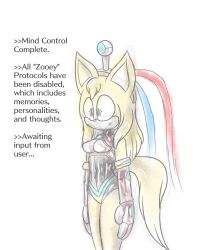  ameerashourdraws antenna blue_eyes breasts drone fembot femsub fox_girl furry gloves latex opera_gloves sonic_boom sonic_the_hedgehog_(series) tail text wires zooey 