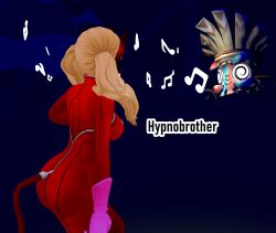  ann_takamaki bodysuit clothed crossover donkey_kong_(series) femsub from_behind hypnobrother hypnotic_eyes hypnotic_music krazy_kalimba maledom music nintendo persona_(series) persona_5 platinum_blonde_hair tiki_tak_tribe 