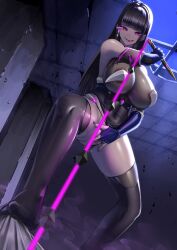 absurdres bare_shoulders black_hair censored empty_eyes evil_smile fingerless_gloves gloves glowing_eyes hair_ornament leotard lipstick long_hair male_pov masturbation miyashiro_ryuutarou nail_polish nipples opera_gloves pink_lipstick pov pov_sub pussy_juice quiet_aqua seductive_smile see-through socks spread_legs stepped_on straight-cut_bangs thighhighs tongue tongue_out twin_quiet whip