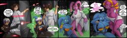  before_and_after bimbofication comic dialogue dizzytube eye_color_change femsub green_eyes hypnotic_gas princess_leia race_change resisting sabine_wren star_wars sweat text transformation twi'lek 
