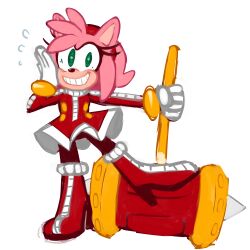  absurdres amy_rose bracelet corruption female_only femsub furry gloves green_eyes hammer happy_trance headband hedgehog_girl high_heels jewelry ring_eyes simple_background skirt smile solo sonic_the_hedgehog_(series) sp-rings sweat white_background 