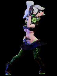  3d alternate_color_scheme femsub gas_mask hypnotic_gas large_breasts marie_(splatoon) midriff nintendo nonexisternsfw panties posing skirt splatoon underboob 