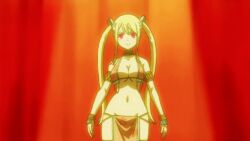  animated_gif blonde_hair dancer dancing fairy_tail happy_trance harem_outfit lucy_heartfilia manip navel red_eyes 