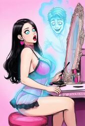 ai_art ai_voice black_hair breast_fondling dress dressing earrings eyeshadow ghost hellsing002_(generator) kissing lingerie lipstick long_hair makeup mirror nail_polish possession tagme video