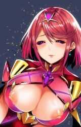 breasts happy_trance large_breasts manip nintendo open_mouth princesslucina_(manipper) pyra_(xenoblade) red_hair symbol_in_eyes xenoblade_chronicles xenoblade_chronicles_2 yuki_shin